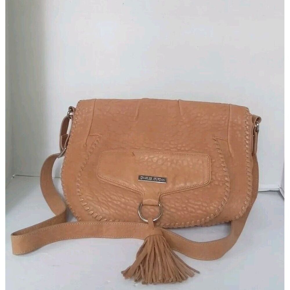 Charles & Keith Tan Leather Crossbody Bag with‎ Tassel Detail Boho Chic
